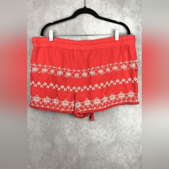 LOFT Linen Blend Embroidered Drawstring Waist Casual Shorts Size L - Picture 5 of 8